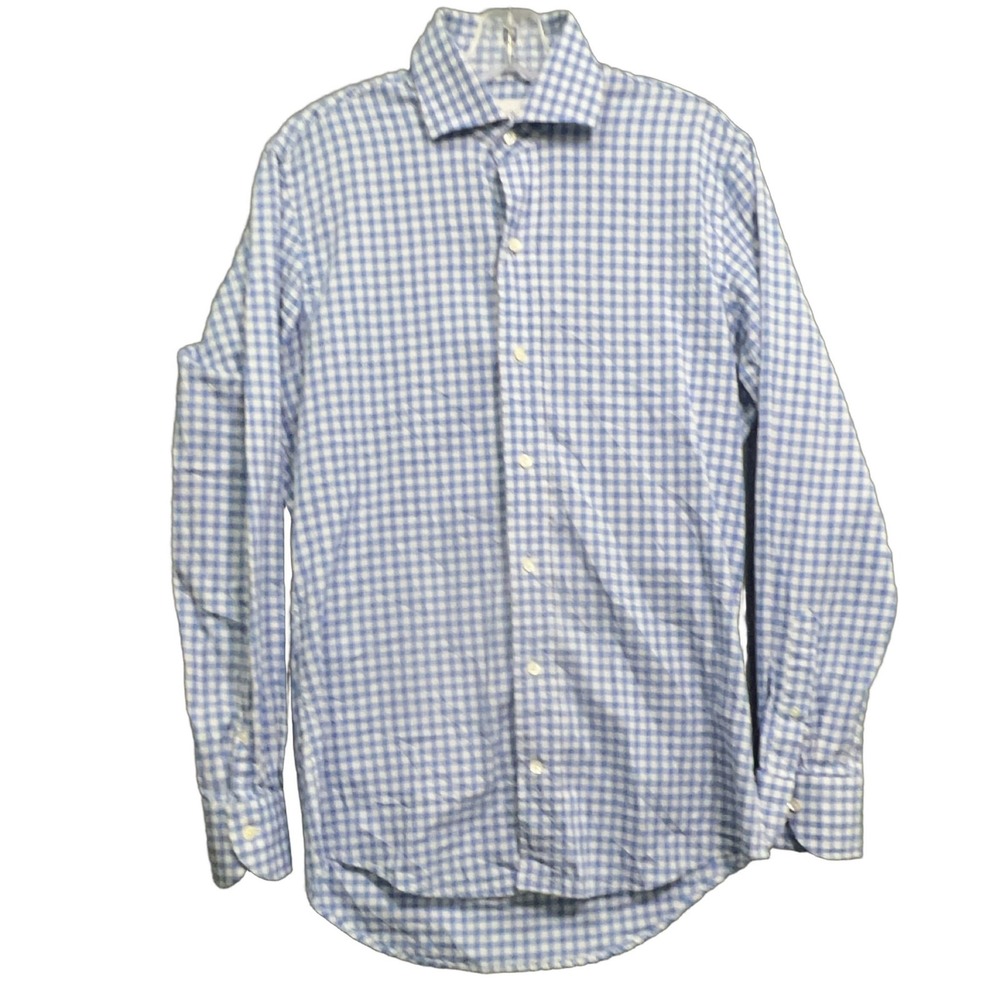 Ledbury Men's Slim Fit Button Down Shirt Blue Gingham 100% Cotton 15 34/35